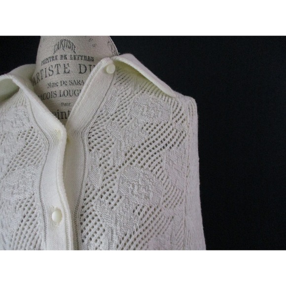 Vintage White Open Knit Crochet Lace Fringe Sweater Shawl Size Large - Picture 1 of 10